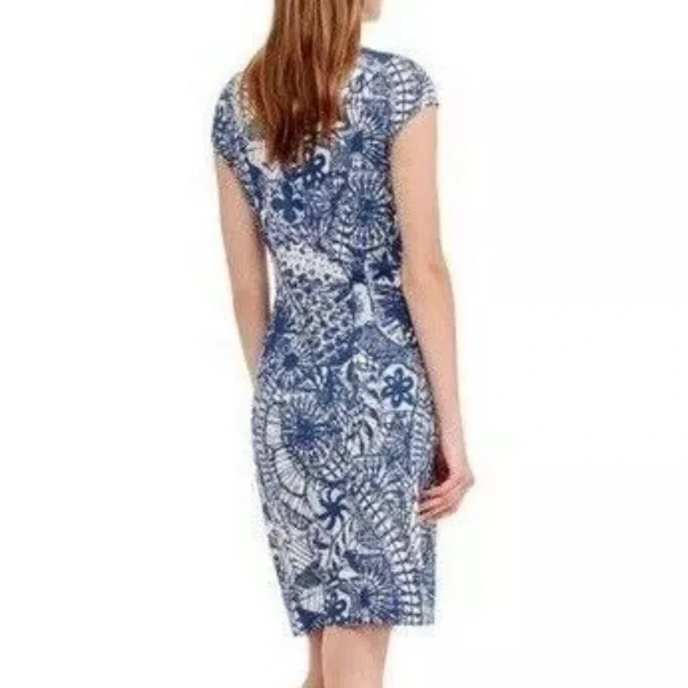Tory Burch Baltic Sea Dream Catcher V-Neck Cap Sleeve Midi Dress Size XS
